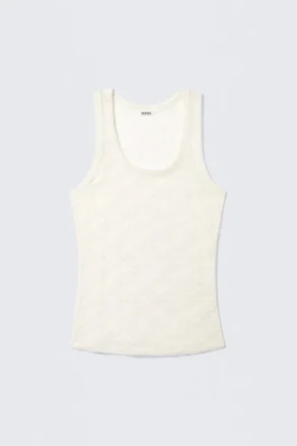 Sheer Lace Sleeveless Tank Top – Off-White