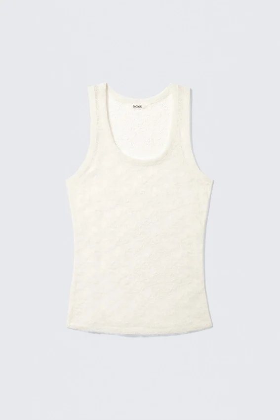 Sheer Lace Sleeveless Tank Top – Off-White Sheer Lace Sleeveless Tank Top – Off-White
