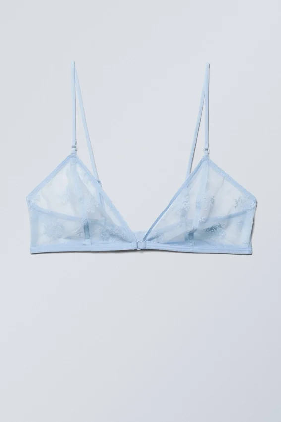 Sheer Lace Triangle Bra – Light Blue Sheer Lace Triangle Bra – Light Blue