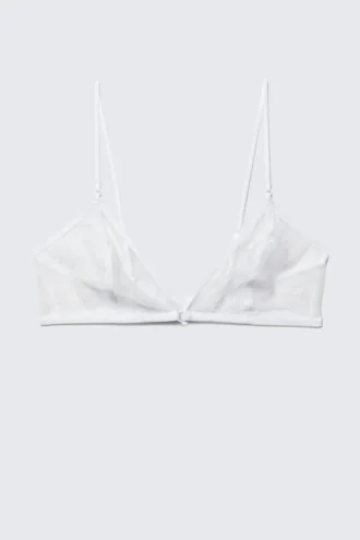 Sheer Lace Triangle Bra – White