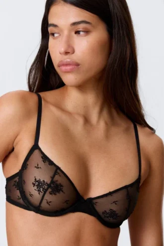 Sheer Lace Underwire Bra – Black