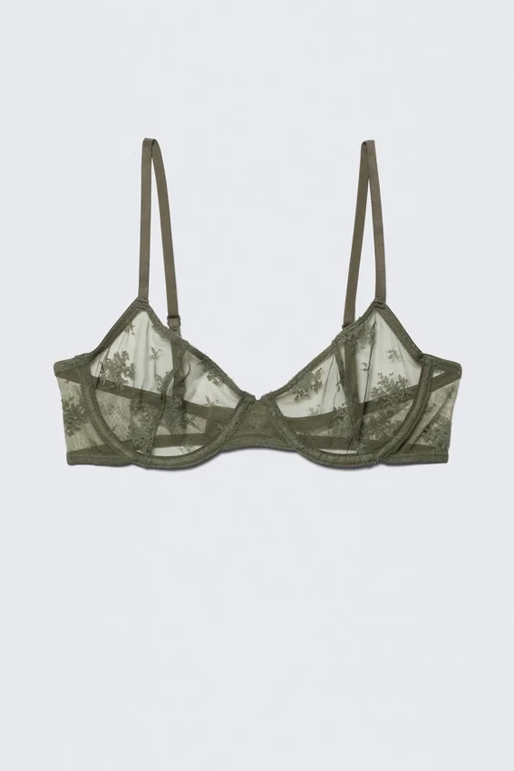 Sheer Lace Underwire Bra – Dark Khaki Green Sheer Lace Underwire Bra – Dark Khaki Green