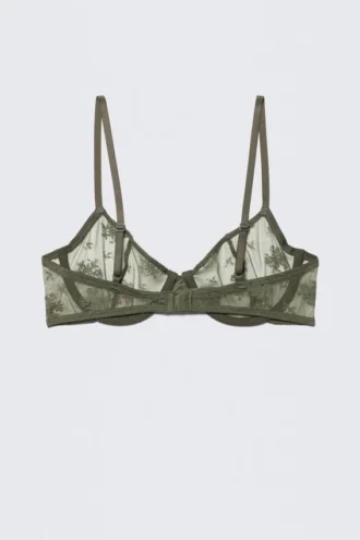 Sheer Lace Underwire Bra – Dark Khaki Green