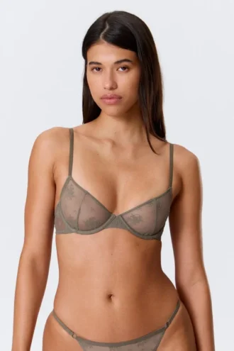 Sheer Lace Underwire Bra – Dusty Grey