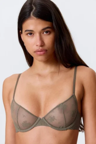 Sheer Lace Underwire Bra – Dusty Grey