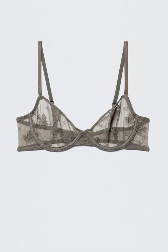 Sheer Lace Underwire Bra – Dusty Grey Sheer Lace Underwire Bra – Dusty Grey