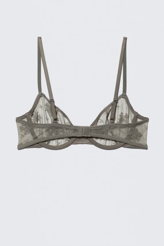 Sheer Lace Underwire Bra – Dusty Grey Sheer Lace Underwire Bra – Dusty Grey