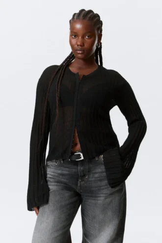 Sheer Linen-Blend Cardigan – Black Sheer Linen-Blend Cardigan – Black