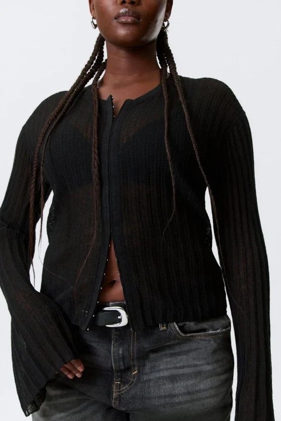 Sheer Linen-Blend Cardigan – Black Sheer Linen-Blend Cardigan – Black