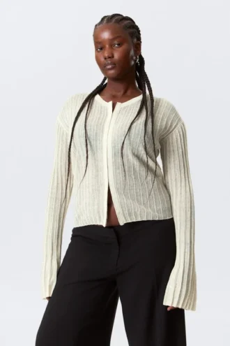 Sheer Linen-Blend Cardigan – Ecru