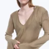 Sheer Long-Sleeved V-Neck Maxi Dress – Beige Sheer Long-Sleeved V-Neck Maxi Dress – Beige