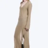 Sheer Long-Sleeved V-Neck Maxi Dress – Beige Sheer Long-Sleeved V-Neck Maxi Dress – Beige