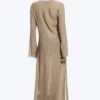 Sheer Long-Sleeved V-Neck Maxi Dress – Beige Sheer Long-Sleeved V-Neck Maxi Dress – Beige