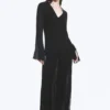 Sheer Long-Sleeved V-Neck Maxi Dress – Black Sheer Long-Sleeved V-Neck Maxi Dress – Black