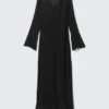 Sheer Long-Sleeved V-Neck Maxi Dress – Black Sheer Long-Sleeved V-Neck Maxi Dress – Black