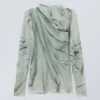 Sheer Mockneck Long Sleeve Top – Green Trompe L’oeil Draping Sheer Mockneck Long Sleeve Top – Green Trompe L’oeil Draping
