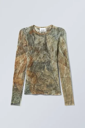 Sheer Printed Long Sleeve Top – Abstract Fairytale