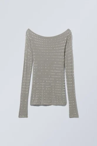 Sheer Rhinestone Longsleeve Top – Dusty Grey