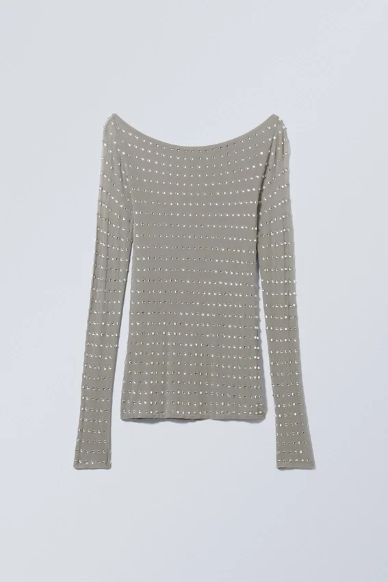 Sheer Rhinestone Longsleeve Top – Dusty Grey Sheer Rhinestone Longsleeve Top – Dusty Grey