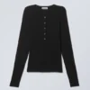 Sheer Rib Long Sleeve Henley Top – Black Sheer Rib Long Sleeve Henley Top – Black