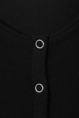 Sheer Rib Long Sleeve Henley Top – Black