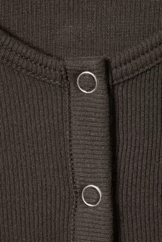 Sheer Rib Long Sleeve Henley Top – Dark Brown Sheer Rib Long Sleeve Henley Top – Dark Brown