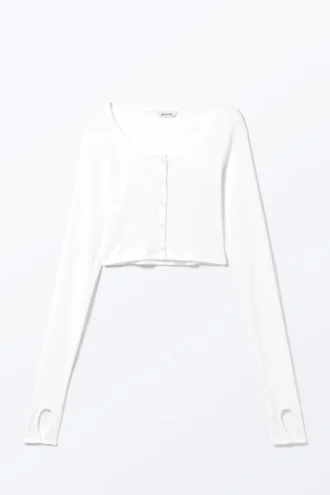 Sheer Ribbed Cardigan – White