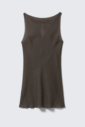 Sheer Sleeveless Boat-Neck Mini Dress – Black & Dark Mole