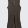 Sheer Sleeveless Boat-Neck Mini Dress – Black & Dark Mole Sheer Sleeveless Boat-Neck Mini Dress – Black & Dark Mole