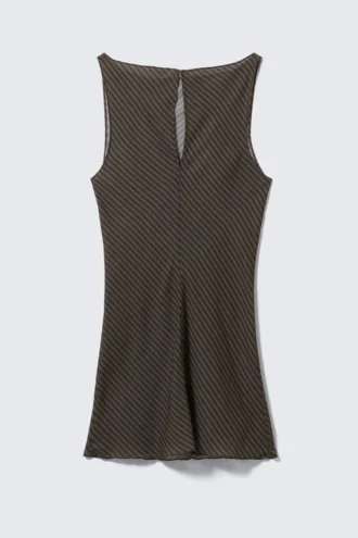Sheer Sleeveless Boat-Neck Mini Dress – Black & Dark Mole