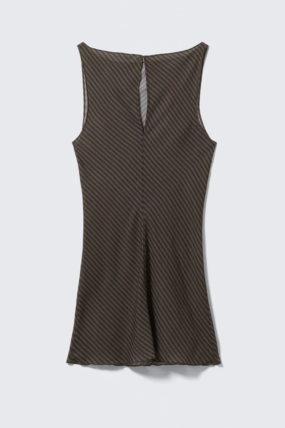 Sheer Sleeveless Boat-Neck Mini Dress – Black & Dark Mole Sheer Sleeveless Boat-Neck Mini Dress – Black & Dark Mole