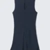 Sheer Sleeveless Boat-Neck Mini Dress – Dark Blue Sheer Sleeveless Boat-Neck Mini Dress – Dark Blue