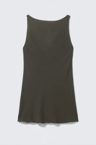 Sheer Sleeveless Boat-Neck Mini Dress – Dark Grey Sheer Sleeveless Boat-Neck Mini Dress – Dark Grey