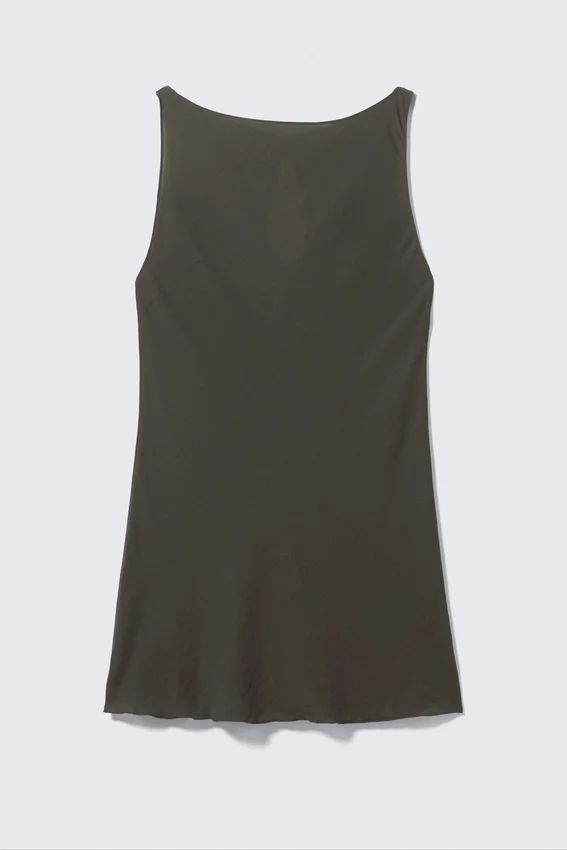 Sheer Sleeveless Boat-Neck Mini Dress – Dark Grey Sheer Sleeveless Boat-Neck Mini Dress – Dark Grey