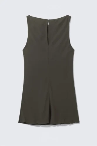 Sheer Sleeveless Boat-Neck Mini Dress – Dark Grey Sheer Sleeveless Boat-Neck Mini Dress – Dark Grey