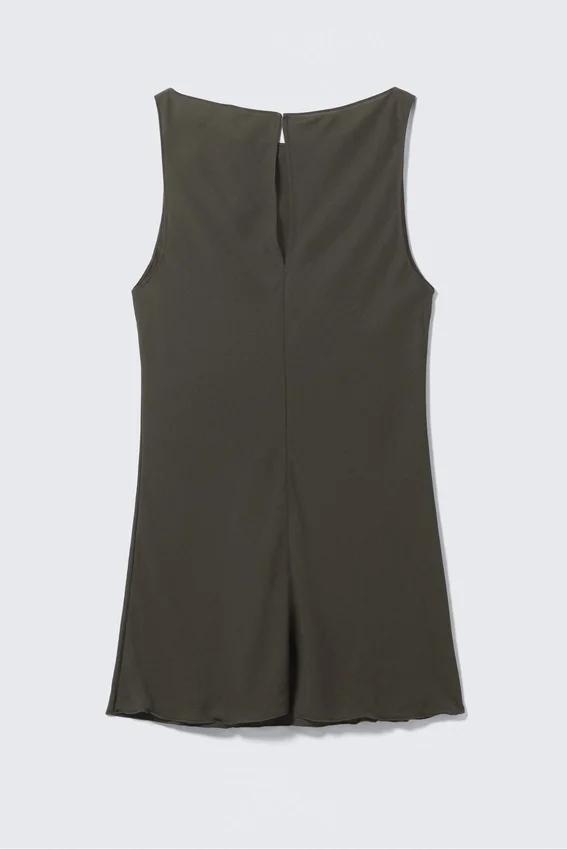 Sheer Sleeveless Boat-Neck Mini Dress – Dark Grey Sheer Sleeveless Boat-Neck Mini Dress – Dark Grey