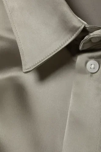 Shiny Short Sleeve Satin Shirt – Light Dusty Green