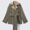 Short Double-Breasted Reversible Trench Coat – Beige & Khaki Green Short Double-Breasted Reversible Trench Coat – Beige & Khaki Green
