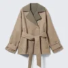 Short Double-Breasted Reversible Trench Coat – Beige & Khaki Green Short Double-Breasted Reversible Trench Coat – Beige & Khaki Green