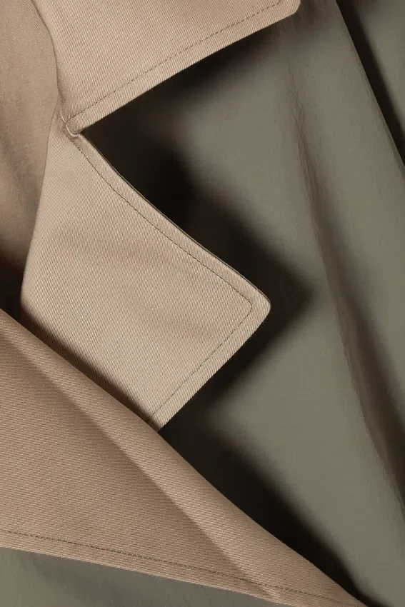 Short Double-Breasted Reversible Trench Coat – Beige & Khaki Green Short Double-Breasted Reversible Trench Coat – Beige & Khaki Green