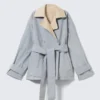Short Double-Breasted Reversible Trench Coat – Beige & Light Grey Short Double-Breasted Reversible Trench Coat – Beige & Light Grey