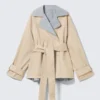 Short Double-Breasted Reversible Trench Coat – Beige & Light Grey Short Double-Breasted Reversible Trench Coat – Beige & Light Grey
