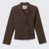 Short Fitted Blazer – Dark Brown – Pinstripe Short Fitted Blazer – Dark Brown – Pinstripe