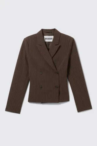 Short Fitted Blazer – Dark Brown – Pinstripe