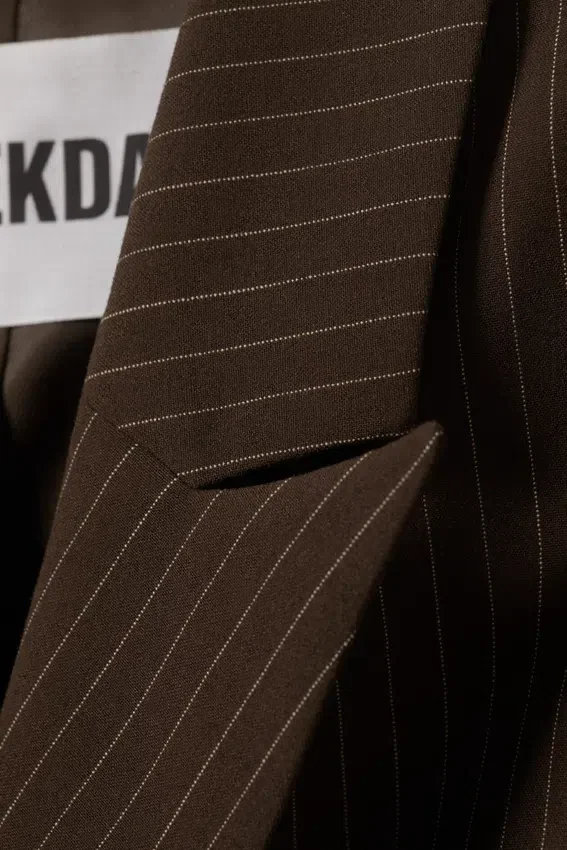 Short Fitted Blazer – Dark Brown – Pinstripe Short Fitted Blazer – Dark Brown – Pinstripe