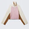 Short Half-Zip Knitted Sweater – Dusty Pink & Cream White Short Half-Zip Knitted Sweater – Dusty Pink & Cream White
