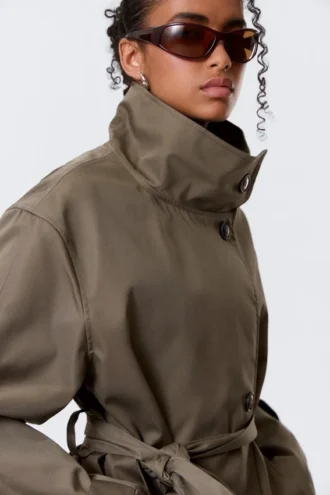 Short Oversized Funnel Neck Trench Coat – Dusty Grey