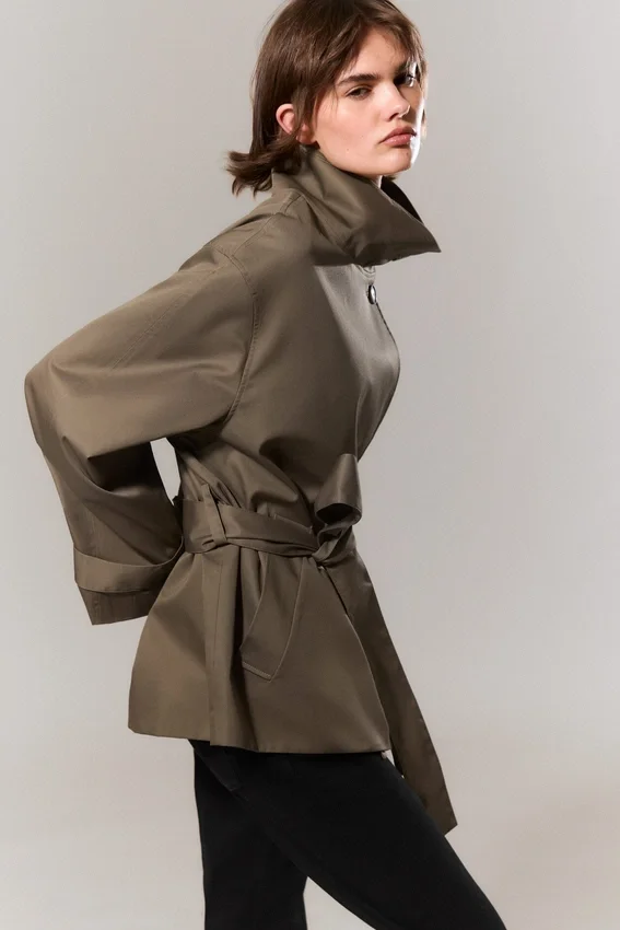 Short Oversized Funnel Neck Trench Coat – Dusty Grey Short Oversized Funnel Neck Trench Coat – Dusty Grey