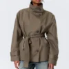 Short Oversized Funnel Neck Trench Coat – Dusty Grey Short Oversized Funnel Neck Trench Coat – Dusty Grey
