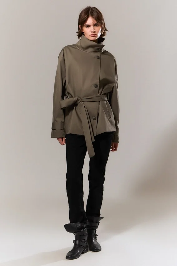 Short Oversized Funnel Neck Trench Coat – Dusty Grey Short Oversized Funnel Neck Trench Coat – Dusty Grey